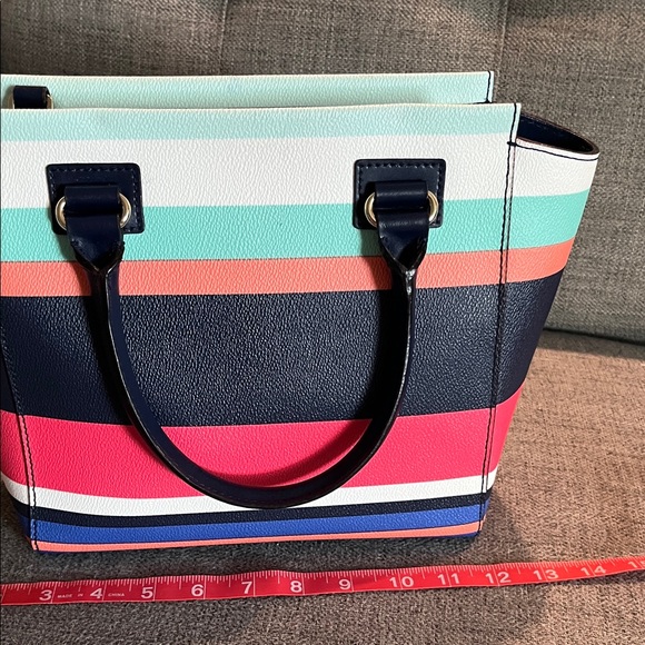 KATE SPADE Cedar Street Maise Multi-stripe Leather Bag 14”x9”x4” Preloved - Picture 4 of 13